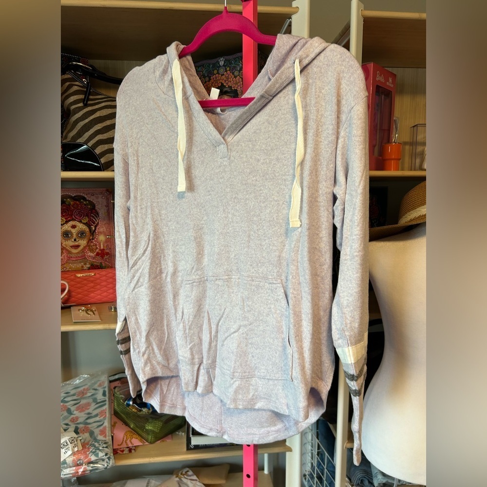 Market & Spruce Gray Oversized 3/4 Sleeve Hoodie
